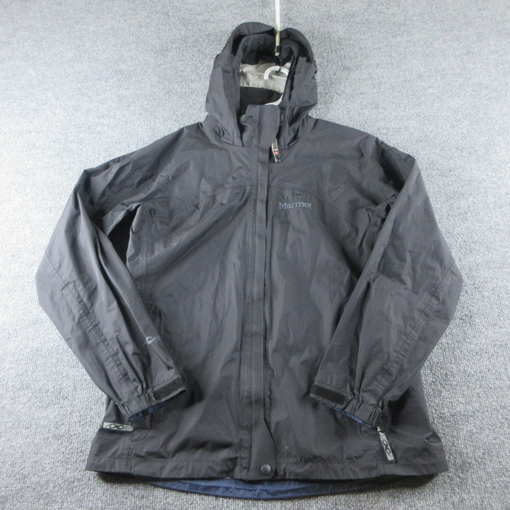 Marmot Jacket Womens Medium Black Hooded Nylon Windbreaker Rain Coat Outdoor
